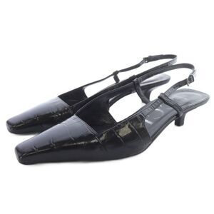 Gucci Croc Shape Pressed Strap Sandals Square Toe 37 Black